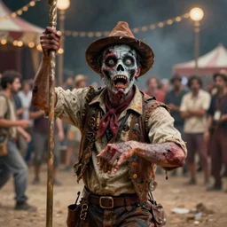 a bokeh photo of a zombie circus performer, documentary film, an ultrafine detailed painting by james jean, cgsociety, figurative art, detailed painting, dystopian art, high detail greg rutkowski and andreas rocha, tristan eaton, victo ngai, artgerm, rhads, ross draws