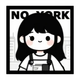 kawaii girl in a new york poster, very clean art, clean thick black lineart, hollow knight art style, beautiful mysterious feel