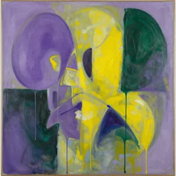 abstract painting with beautiful shapes in purple, yellow, dark green, by hernan bas and pat steir and hilma af klint, psychological, photorealistic, dripping paint, washy brush, oil on canvas, rendered in octane, altermodern, masterpiece