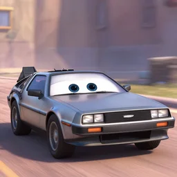 a sentient car, character of pixar's cars ( 2 0 0 6 ), based on delorean, animation cel