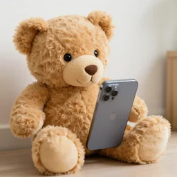 teddy bear grabbing an iphone, 4k