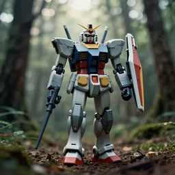 a 3 5 mm photo from the front of a giant delorean gundam walking in the woods, splash art, movie still, bokeh, canon 5 0 mm, cinematic lighting, dramatic, film, photography, depth of field, award - winning, backlighting, overcast, 8 k, hyper detailed, 3 5 mm film grain