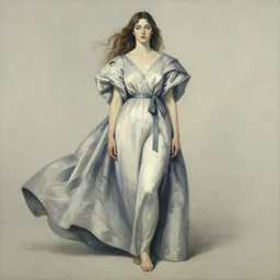 a full body portrait of a woman by justin ridler wearing a billowing dress, in the style of irakli nadar