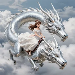 beautiful scene render that a princess ride on a huge silver white dragon back, finely detailed angelic face delicate features, in the fairyland surrounded by white clouds, perfectly shaded, atmospheric lighting, style of makoto shinkai and peter mohrbacher, studio ghibli. artgerm, karol bak, beeple, animation style, 8 k hd, hyper detailed