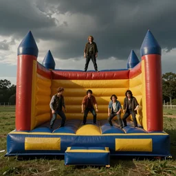bounce house photorealistic movie still by michael komarck, greg rutkowski, victo ngai, artgerm, willem claesz heda and j. dickenson