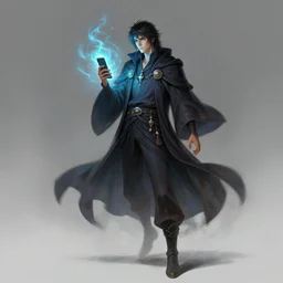 character concept full body portrait, modern wizard floating phone, holographic aura, style digital painting, concept art, smooth, sharp focus, illustration by ruan jia and mandy jurgens and william - adolphe bouguereau, artgerm