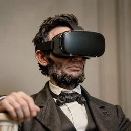 Abraham Lincoln wearing a VR headset