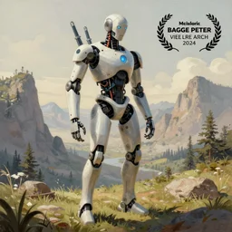 a drawing of a cyborg in a scenic environment by bagge peter