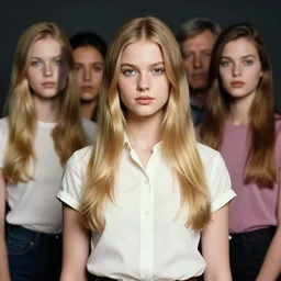 attractive beautiful long blonde hair young model wearing shirt, soft, cute, 1 9 6 0 ’ s fashion, 1 5 0 mm f 2. 8, full body portrait hasselblad, photo by brian ingram, david lazar, lisa kristine, steve mccurry, high quality, symmetrical face, clear skin, 4 k, dramatic lighting