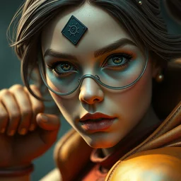 retrofuturistic superhero girl, close up, quint buchholz, wlop, dan mumford, artgerm, liam brazier, peter mohrbacher, raw, featured on artstation, octane render, cinematic, rugged, intricate, 8 k