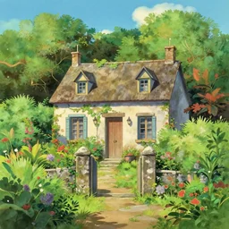 a typical house in a creole garden from reunion island painting by ( ( ( kenton nelson ) ) ), by makoto shinkai, by studio ghibli!, anime, trending on artstation