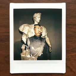 polaroid photo of fragmented greek sculpture of kim jong un