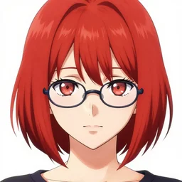 sawa nakamura, manga, highly detailed, digital art, centered, portrait, colored accurately, red hair, thin rimmed glasses, light red eyes, short bob cut, in the style of inio asano