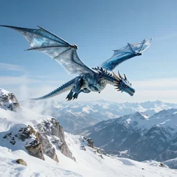 ice dragon flying over a mountain