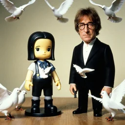 john lennon with joko ono as nendoroid and white pigeons of peace, kodak film