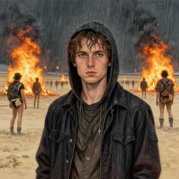 a portrait of people at burningman, raining, made by viktor antonov, illustration, extremely detailed, beautiful,