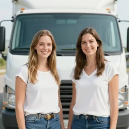 two women standing next to each other in front of a truck, a colorized photo by mollie forestier walker, featured on tumblr, serial art, kodak portra, kodak gold 2 0 0, photo taken with ektachrome