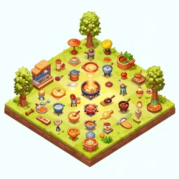 isometric tileset for a cooking game