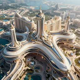 bright atlantis, extreme opulence, utopia, cinematic, futuristic, ultra realistic, ultra high detail high contrast and sharp hyperornate aerial view