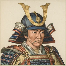 ancient japanese samurai, full page scan of 1 7 0 0 concept art, copperplate print style, gorgeous and huge head ornaments, art by durer, aubrey beardsley