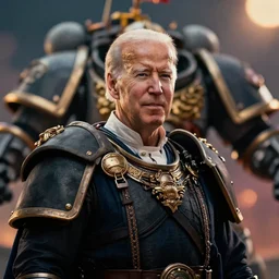 Portrait of Joe Biden as the emperor of humanity from warhammer 40k in Gears of War, splash art, movie still, cinematic lighting, dramatic, octane render, long lens, shallow depth of field, bokeh, anamorphic lens flare, 8k, hyper detailed, 35mm film grain