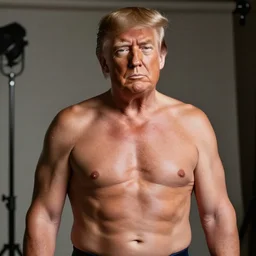 a professional photo shoot, of a shirtless, muscular, sexy, handsome donald trump