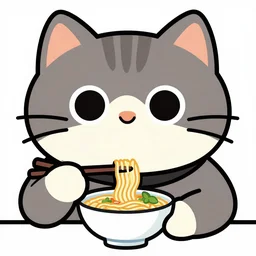 hercule poirot calmly ordering a bowl of noodles from a giant cat, chibi vector art