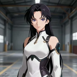Digital state-sponsored anime art of Ada Lovelace by A-1 studios, serious expression, empty warehouse background, highly detailed, spotlight