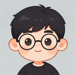 portrait of a round headed boy with black hair and round glasses, digital art, trending on artstation, chibi