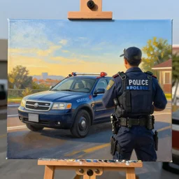 police, fantasy, painting, ultra realistic!!!, clear weather, golden hour, sharp focus