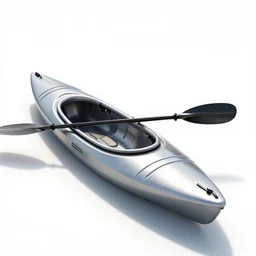 silver kayak, stylized 3d render, isolated on a pure white background, centered, entire object in frame, sharp focus, soft studio lighting