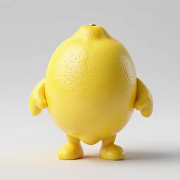a lemon in shape of a human with legs of lemons and round body, arms of lemons, very realistic, high quality, volumetric light