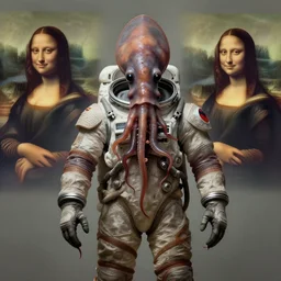 biblical daemonic squid wearing a spacesuit, second coming, centered, portrait by Greg Hildebrandt, studio lighting, muted colors, by Terry Richardson, by Leonardo DaVinci, by Beeple, ultrarelistic, extreme detail, caustics, trending on Artstation, 8K, octane renderer, rtx on