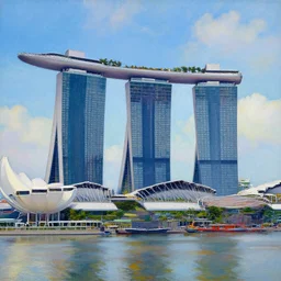 a vibrant painting of the marina bay sands hotel in singapore by william turner, detailed, art, 1 8 2 4, british museum, colorful, beautiful