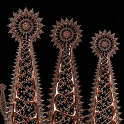 serpent towers by Tyler Edlin, fractals, copper veins, high details, recursion
