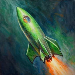 epic painting of a green rocketship