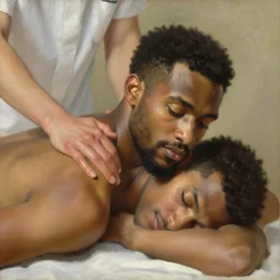 portrait of a deshaun watson getting a massage, oil on canvas painting by william sidney mount, trending on artstation