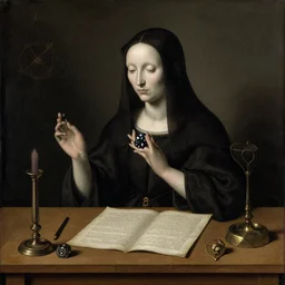 albrecht durer still life of the desk of an occult cthulhu priestess. intricate details. somber lighting. minimalist color palette.