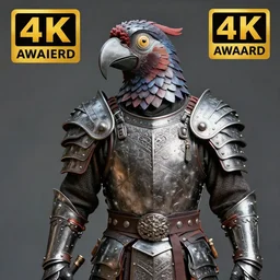 photo of a warrior with metal parrot themed armour, highly detailed, 4 k, hdr, smooth, sharp focus, high resolution, award - winning photo