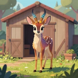 a dik dik monster colorful, digital art,environment background shed, a shed in the background, fantasy, magic, trending on artstation, ultra detailed, professional illustration by Basil Gogos