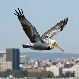 pelican flying over the city