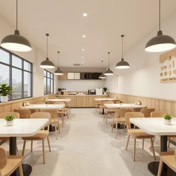 realistic 3 d rendering for interior design, cafeteria