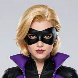 character concept portrait, symmetrical head-on centralized, Black Canary, mask, blond, black and violet costume. Detailed, high quality, dynamic lightning, fantasy. Artwork by Artgerm, WLOP, Alex Ross, Greg Rutknowski, Alphonse Mucha