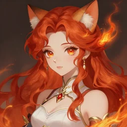 detailing character concept portrait painting of cute neko girl, high fantasy, elegant, redhead, fire hair, art station, pixiv, trending, editor's pickup