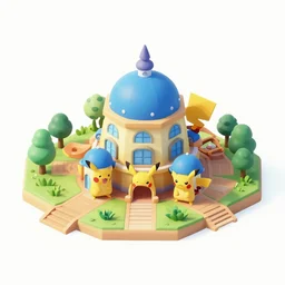 isometric 3d octane render of a Pokemon Centre