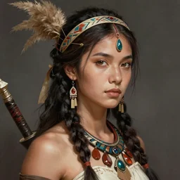 portrait of a female tribal warrior, upper body, D&D, fantasy, intricate, cinematic lighting, highly detailed, digital painting, artstation, concept art, smooth, sharp focus, illustration, art by Artgerm and Greg Rutkowski and Alphonse Mucha