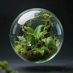 professional photo of the magical element of green earth, flora, vines, trapped inside a perfectly round glass sphere hovering in the air, arcane magic, ultra detailed, dramatic lighting, caustics