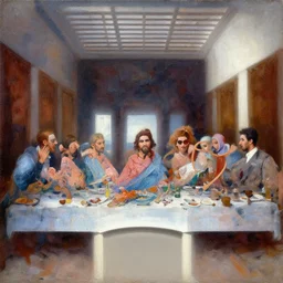 the last supper but it's gangnam style, oil painting