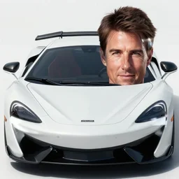 photo of a sports car with the face of tom cruise, car photography, sunset lighting, octane render, 8 k, hyperdetailed