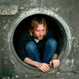 Kurt Cobain inside a drain